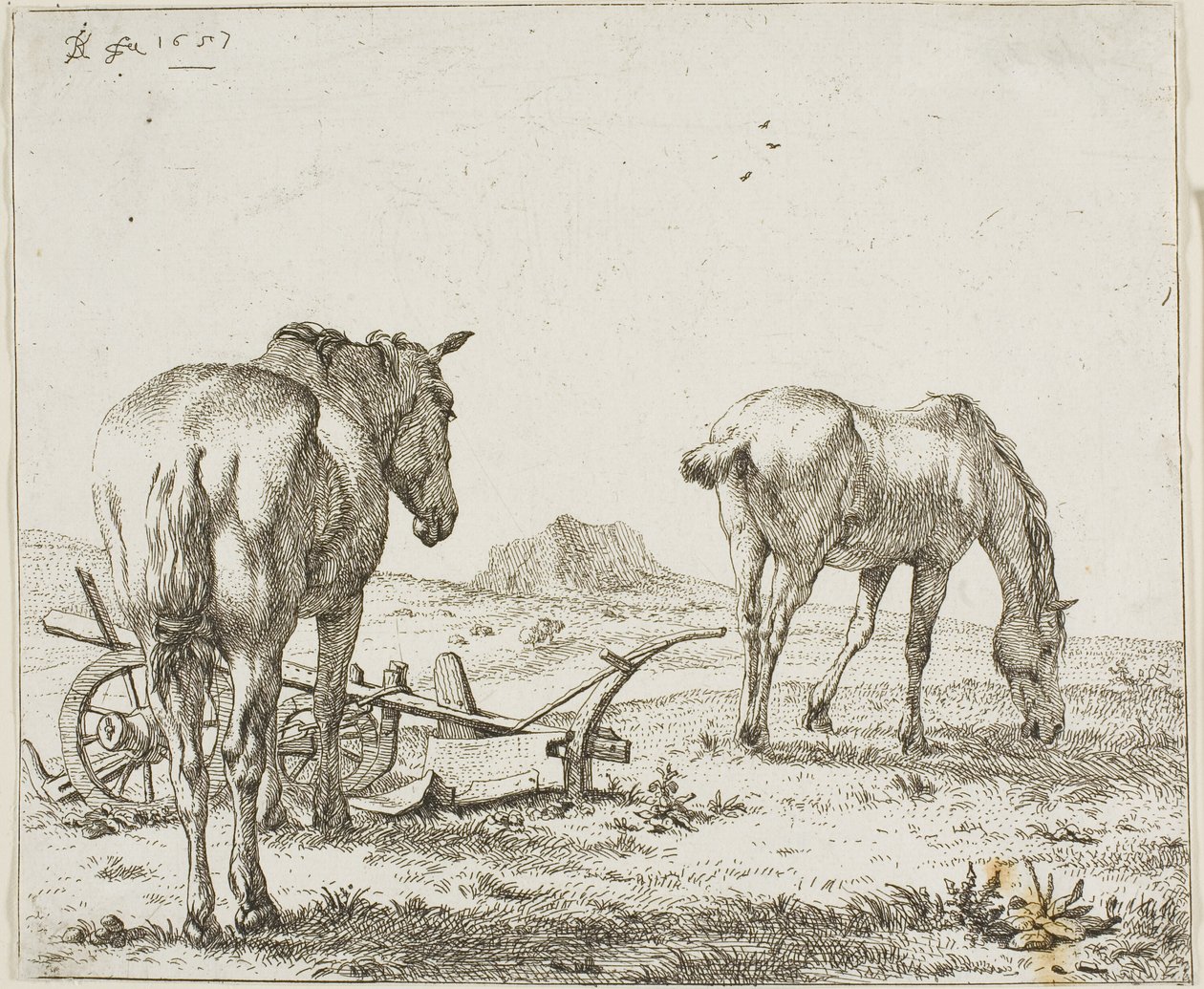 Två hästar vid en plog av Karel Dujardin