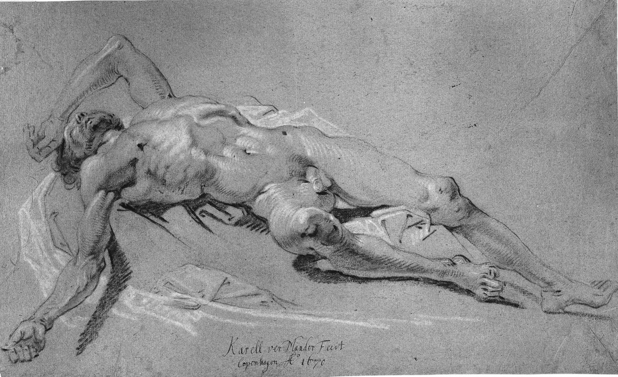 Liggande manlig modell av Karel van III Mander