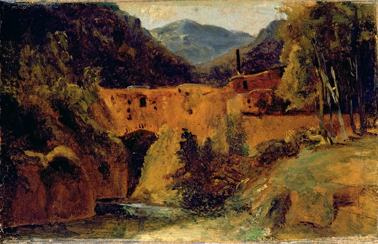 Bruk i dalen nära Amalfi, 1829 (olja på papper på duk) av Carl Blechen