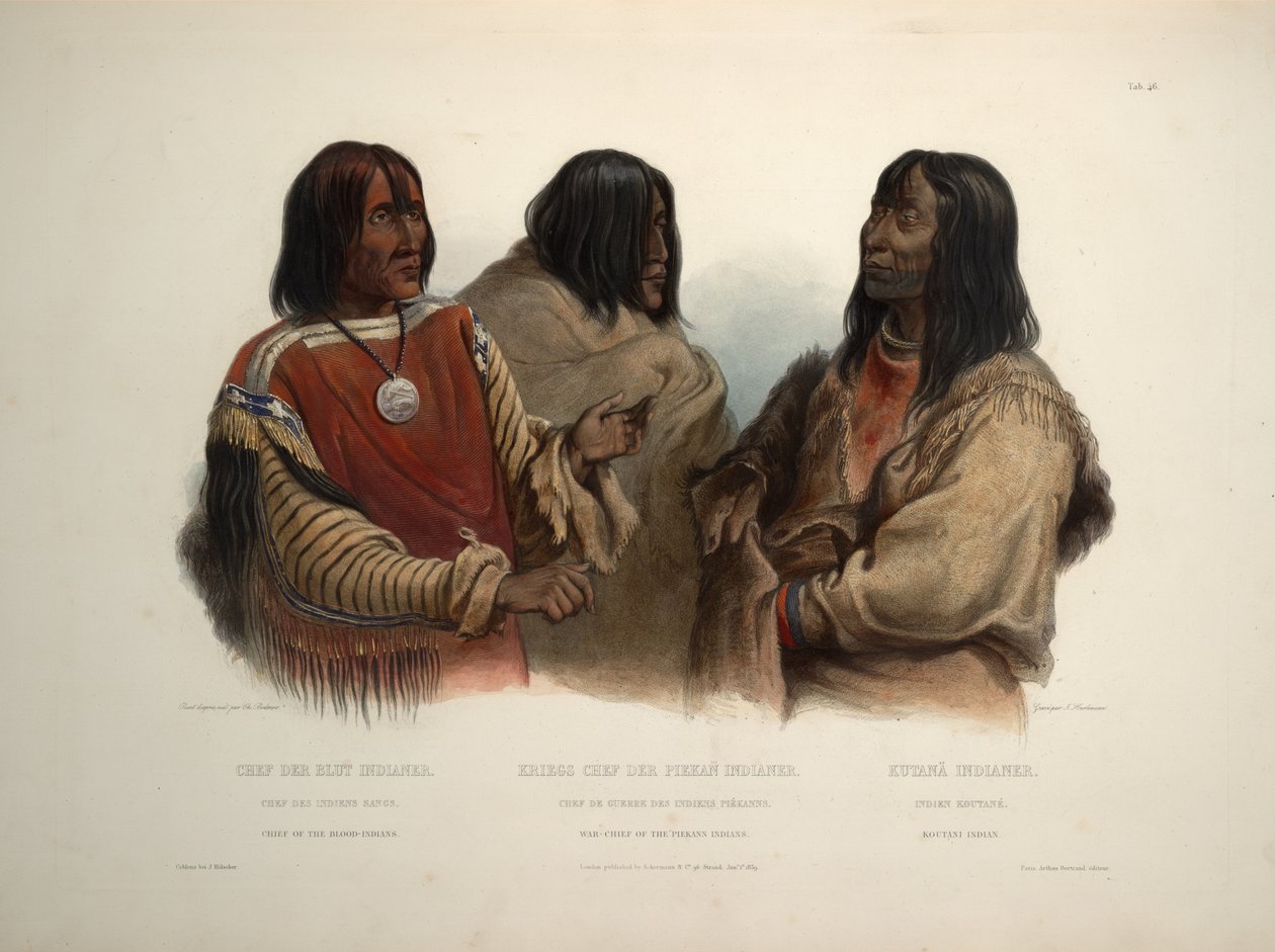 Hövdingen för Blood indianerna Krigshövding för Piekann indianerna och Koutani indianerna. av Karl Bodmer