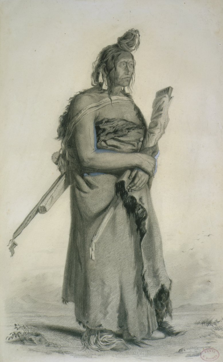Mexhemauastan, Gros Ventres, ca 1833-43 (penna, penna och wc på papper) av Karl Bodmer