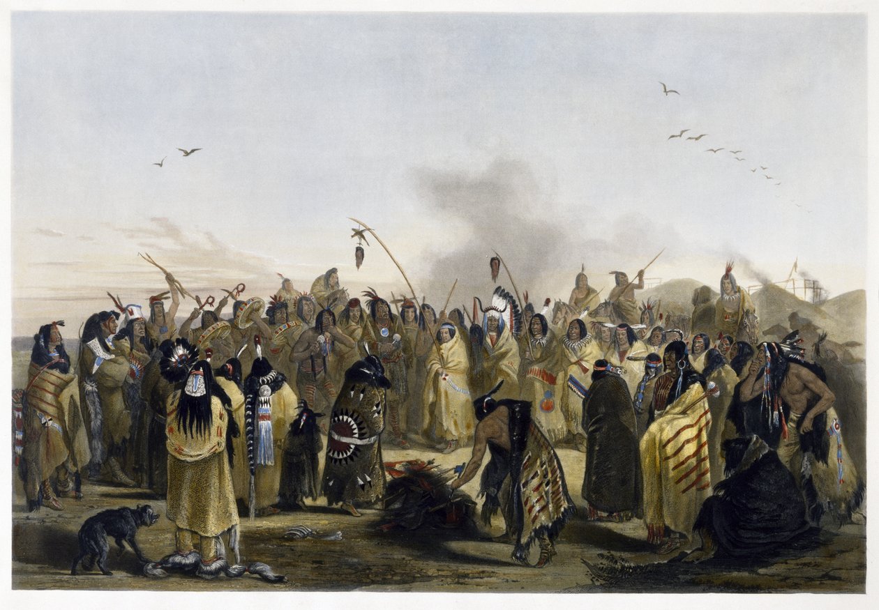 Minitarres scalpdans, 1843-1844 (akvatint) av Karl Bodmer