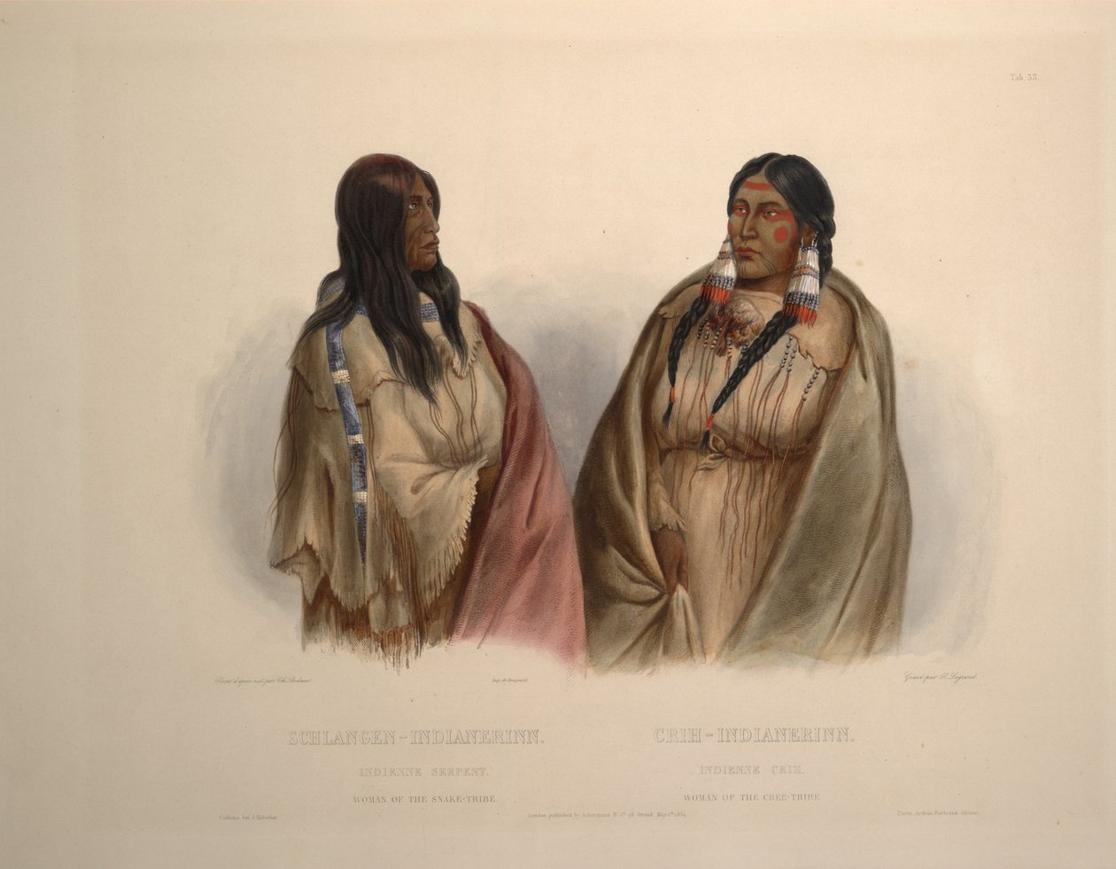 Woman of the Snake tribe and woman of the Cree tribe av Karl Bodmer