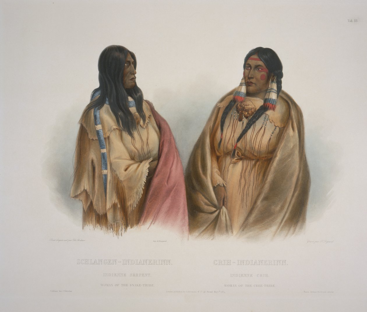 Woman of the Snake-Tribe, Woman of the Cree-Tribeswed av Karl Bodmer