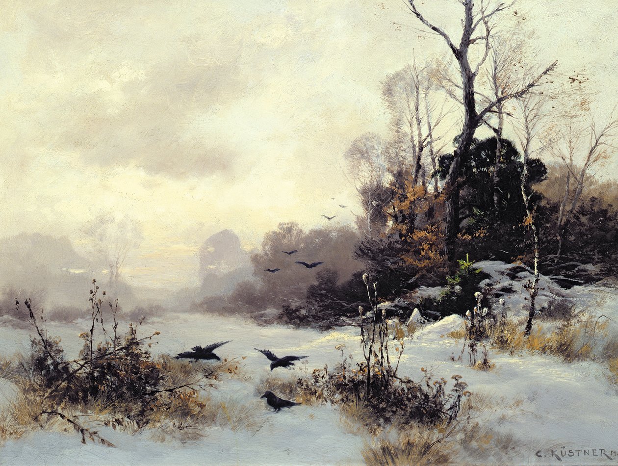 Kråkor i ett vinterlandskap, 1907 av Karl Kustner