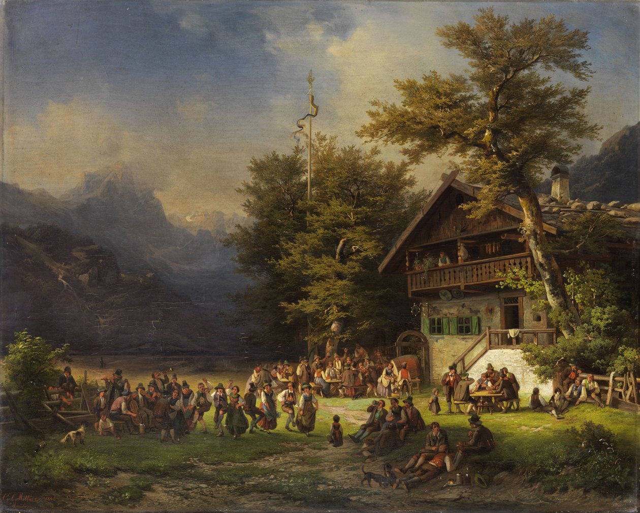 Majstångsfestival framför en skogsgård av Karl Millner