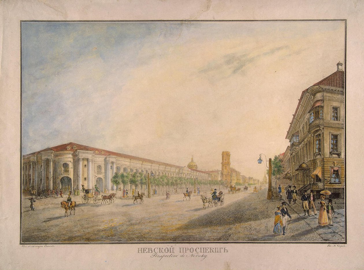 Udsigt over Nevsky Prospekt, nær Gostiny Dvor, St. Petersborg, 1823 sverige av Karl Pavlovich Beggrov
