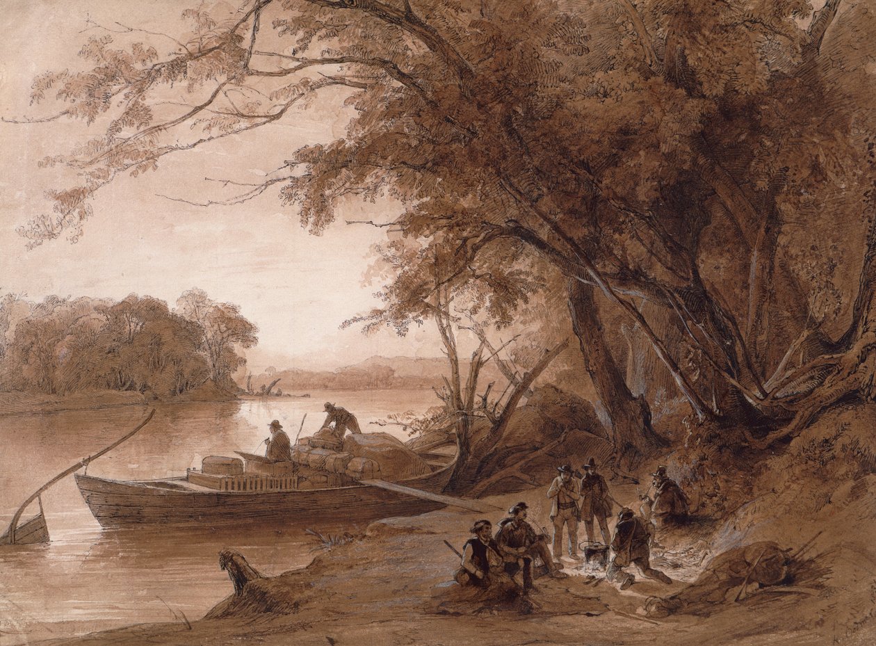 Läger av resenärer på Missouri av Karl Bodmer