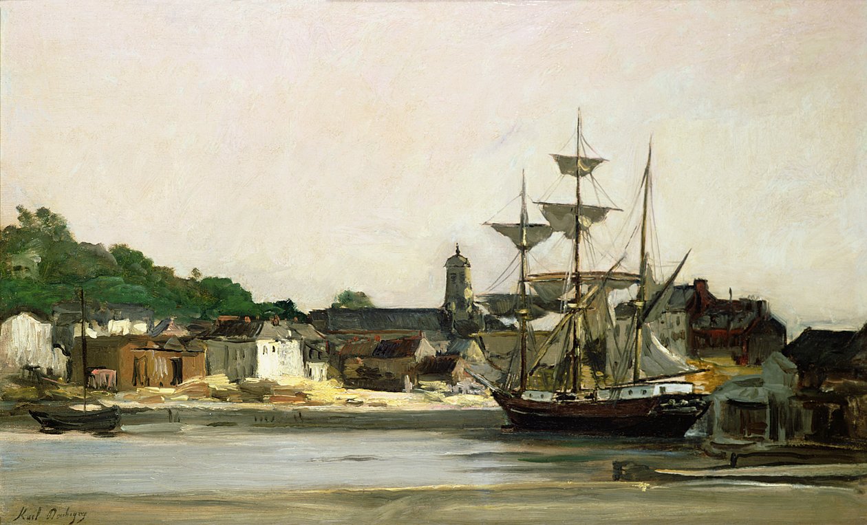 Havnen i Honfleur swed av Karl Pierre Daubigny