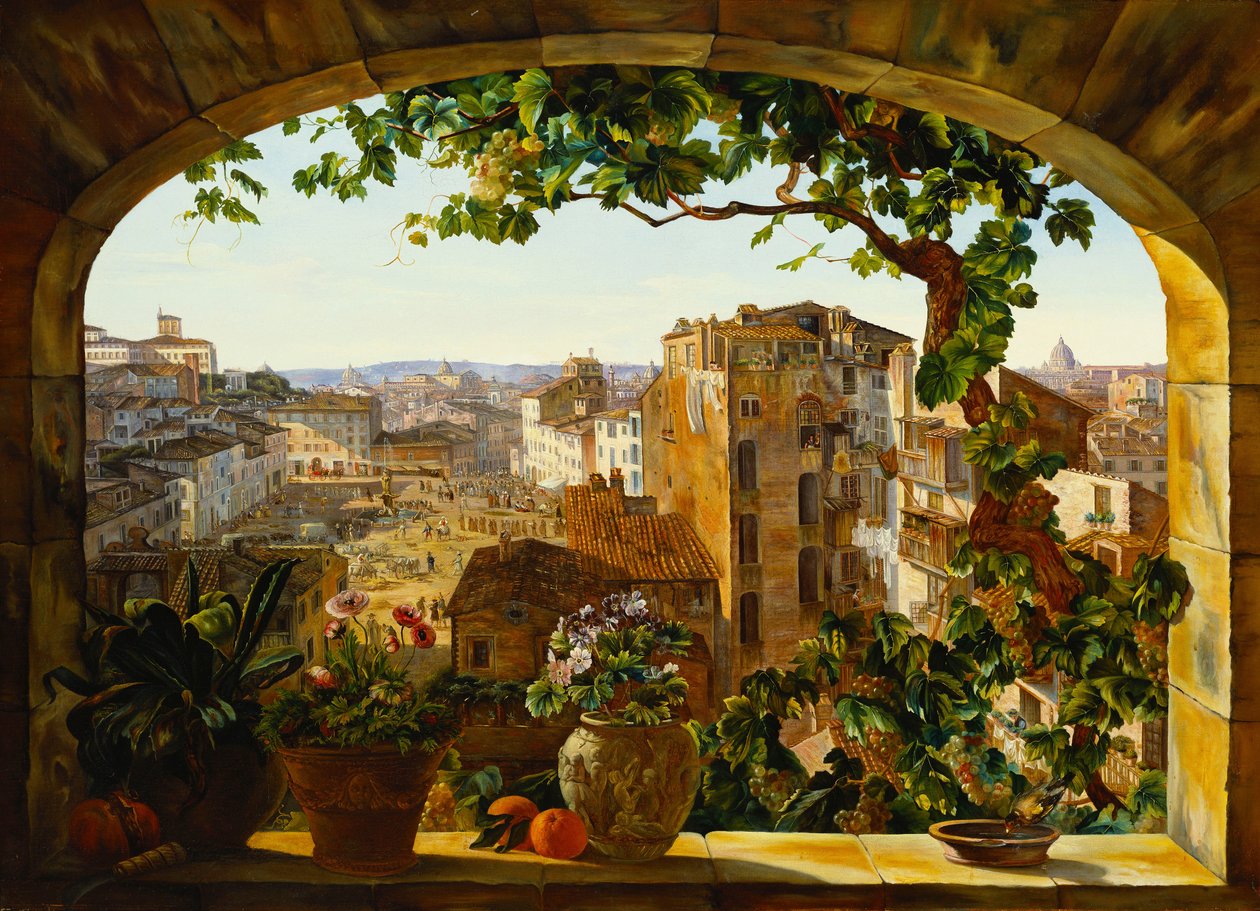 Piazza Barberini, Rom, 1830 av Karl von Bergen