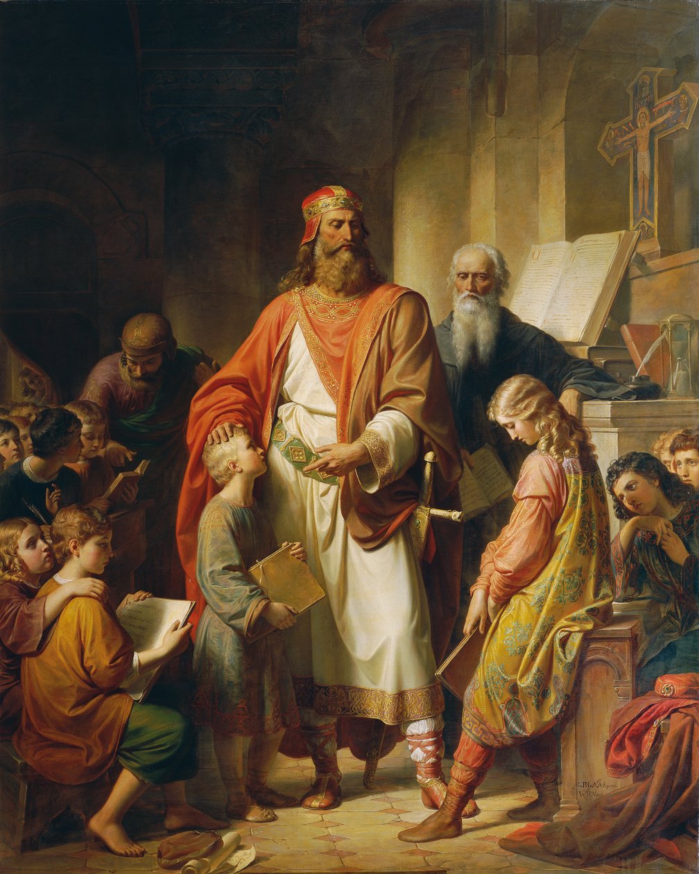 Karl den Store skäller ut de dåliga studenterna, 1855. av Karl von Blaas
