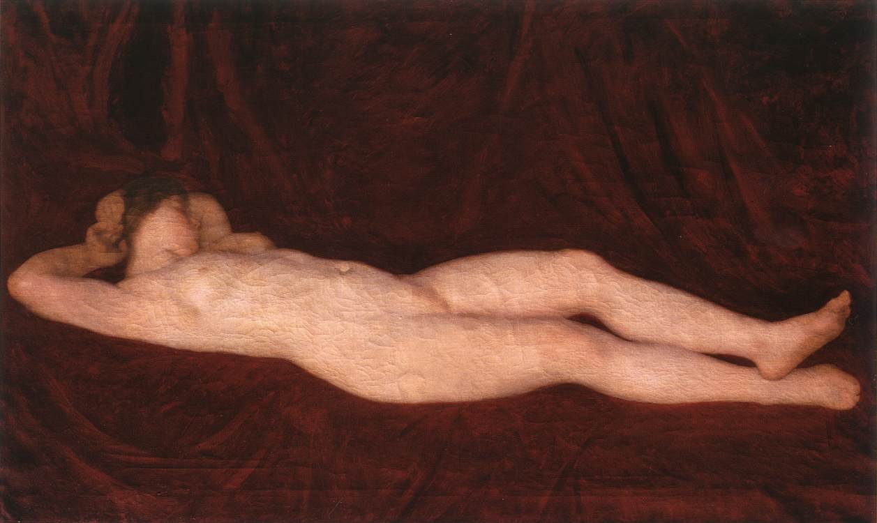Nude in Red Background av Károly Ferenczy