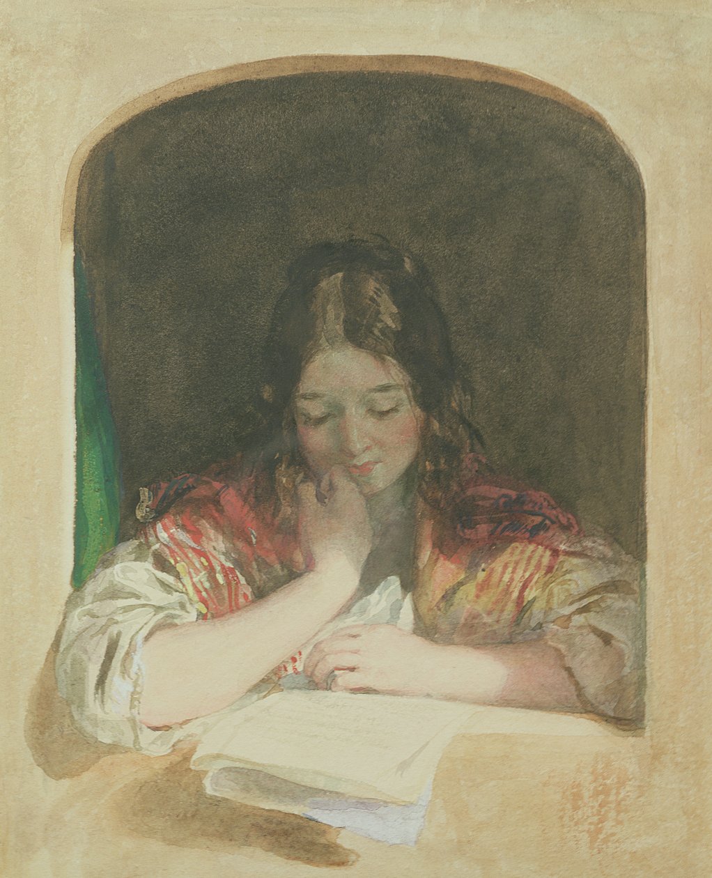 Girl Reading at a Window, 1800-talet av Karoly or Charles Brocky