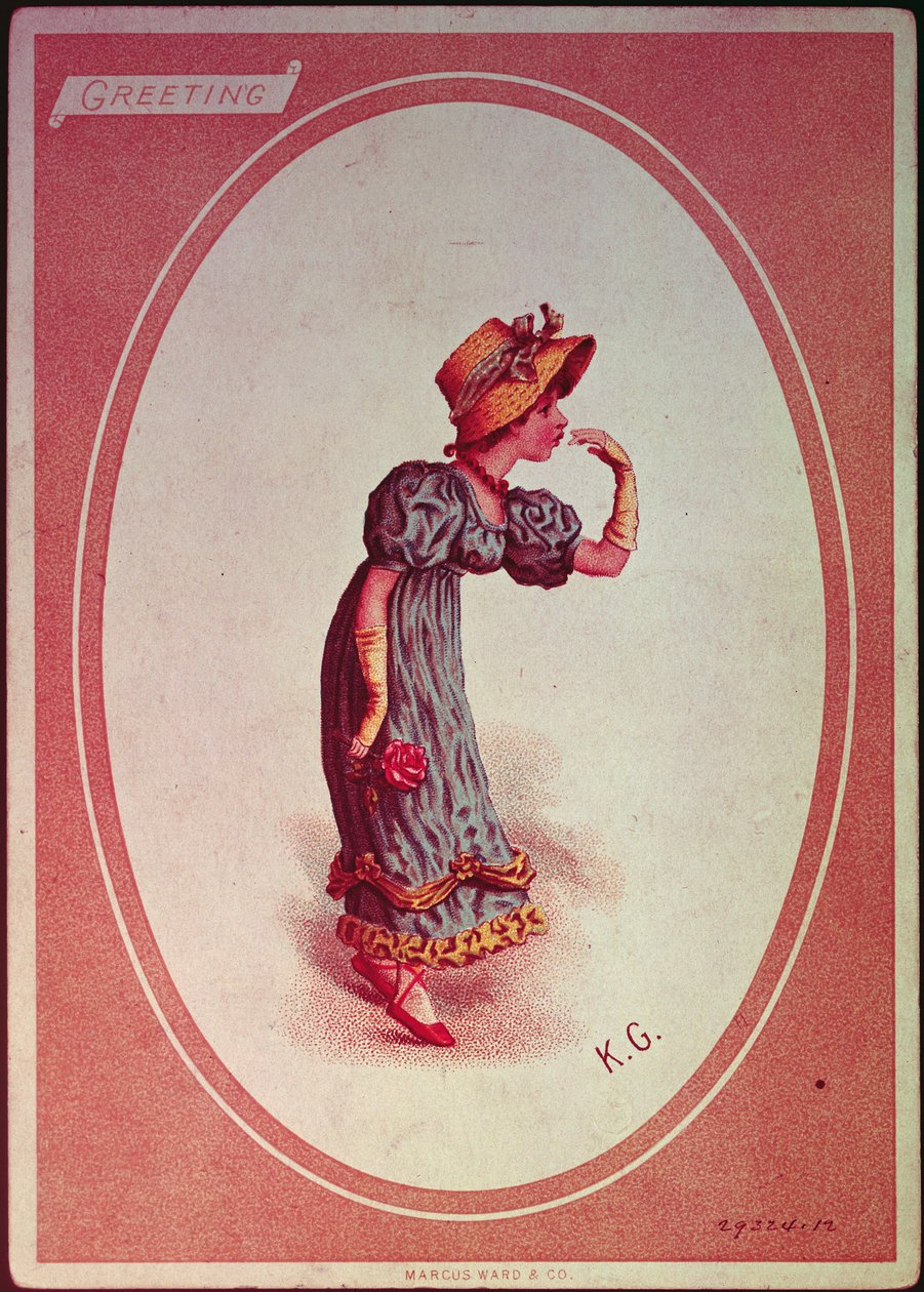 Flicka som bär en halmhuv (hälsningskort) av Kate Greenaway