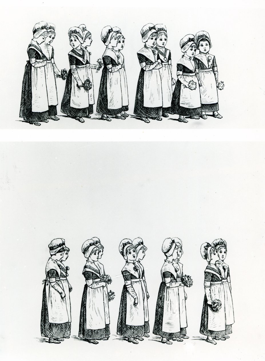 Välgörenhetsbarn, ca 1880 (gravyr) av Kate Greenaway