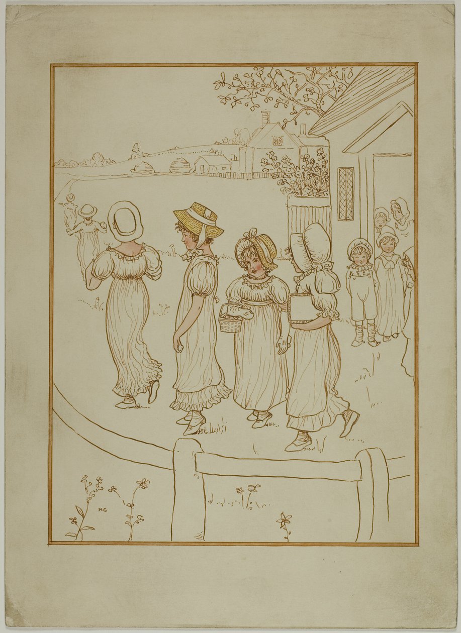 Flickor som går nerför en körfält av Kate Greenaway