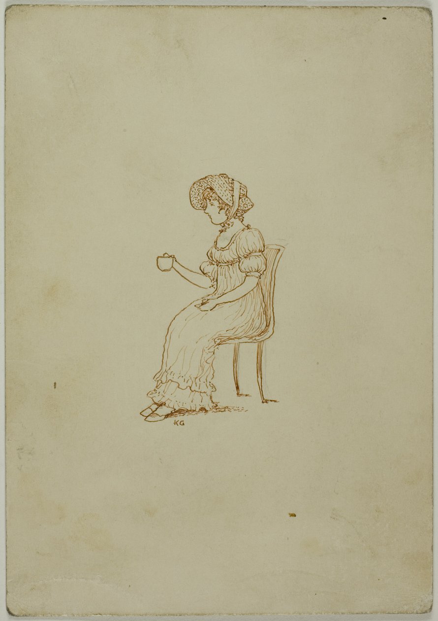 Sittande flicka som håller tekopp av Kate Greenaway