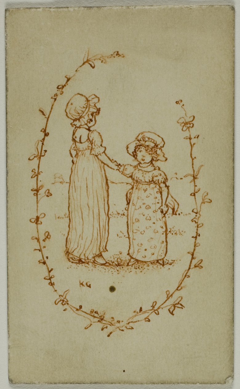 Vinjett av två flickor (recto); Athena (omvänd) av Kate Greenaway