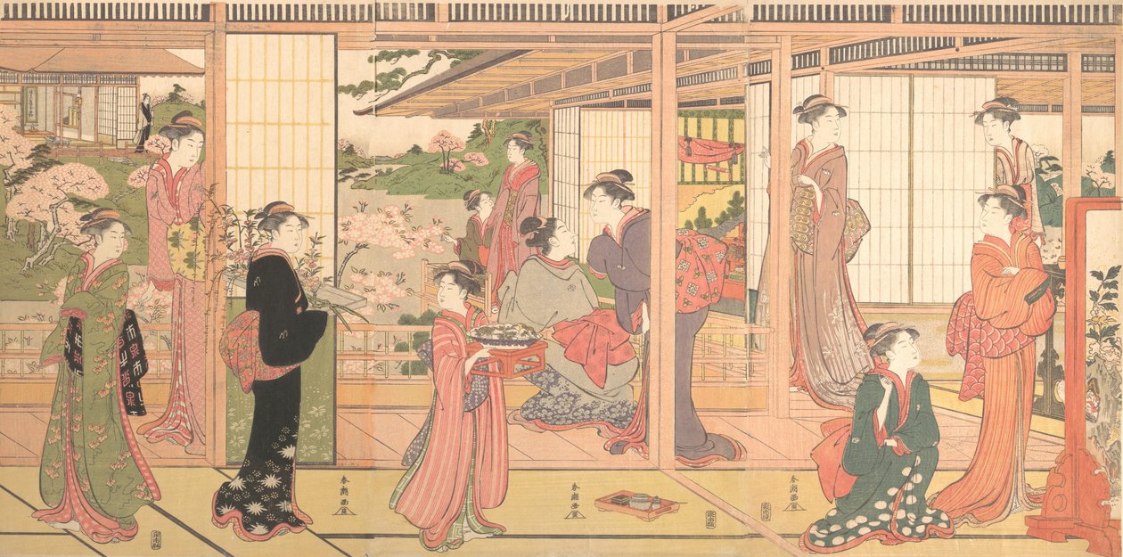 Herrgård som vetter mot en trädgård, ca. 1786. av Katsukawa Shuncho
