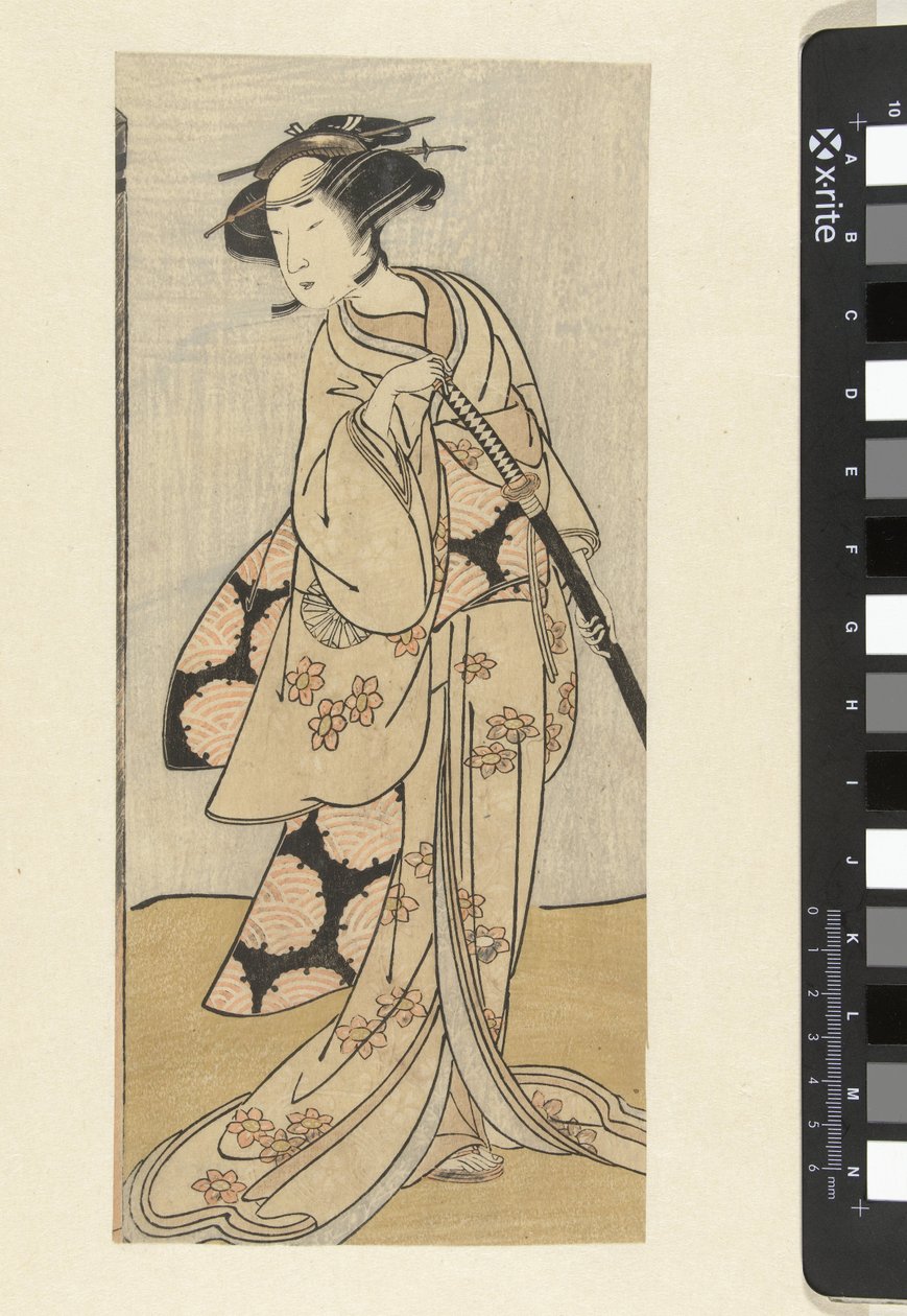 Skådespelare med svärd i kvinnlig roll av Katsukawa Shunsho (attributed to)