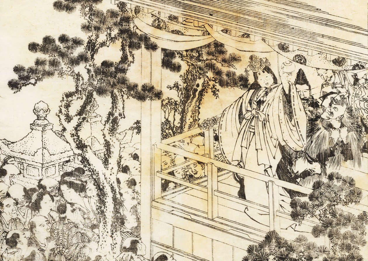 En scen från en shintohelgedans av Katsushika Hokusai