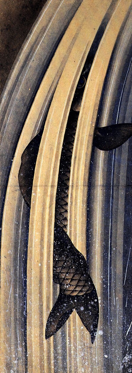 Carp leaping up a cascade av Katsushika Hokusai