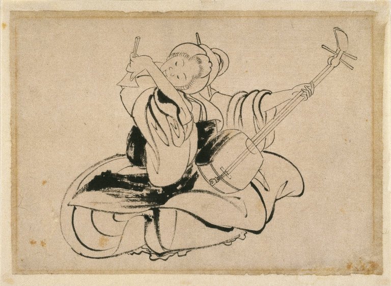 Seated Woman with Shamisen av Katsushika Hokusai
