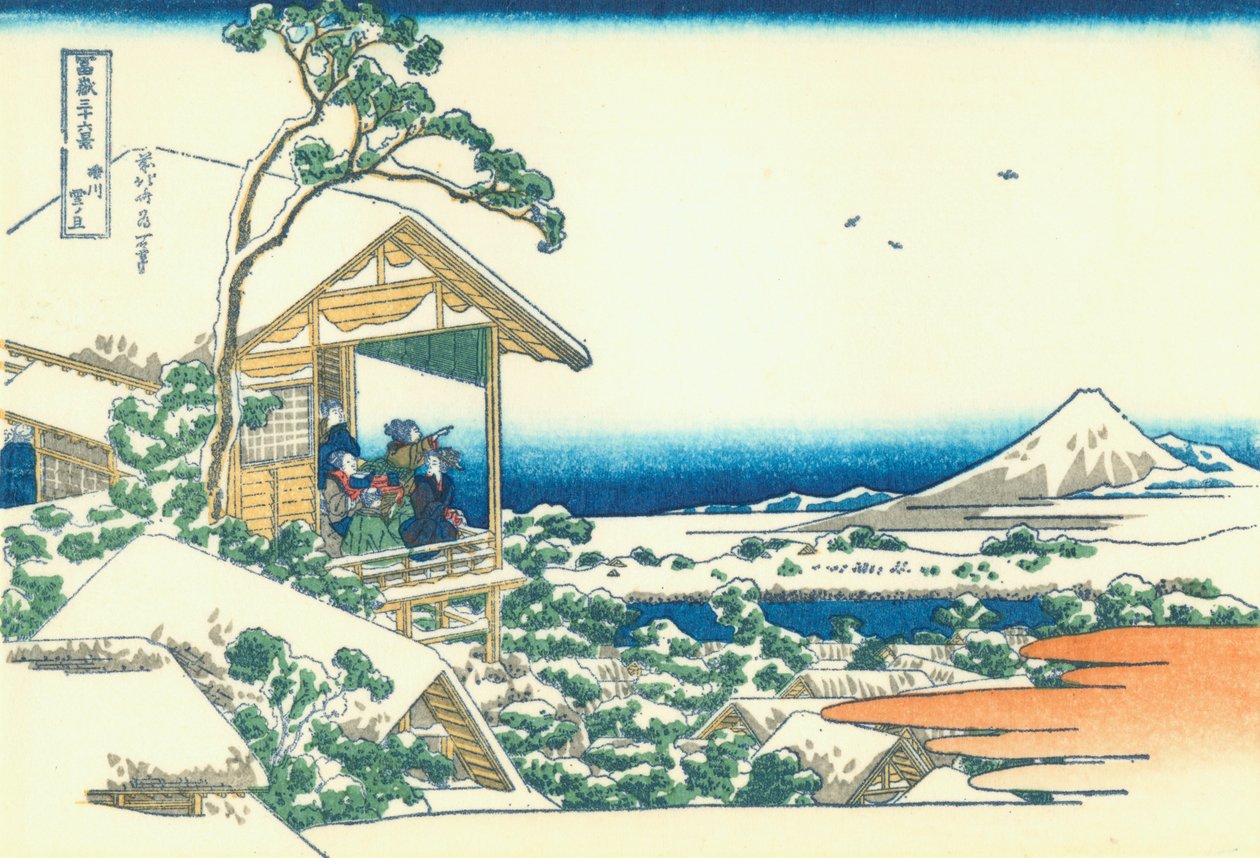 Tehus på Koishikawa. Morgonen efter ett snöfall av Katsushika Hokusai