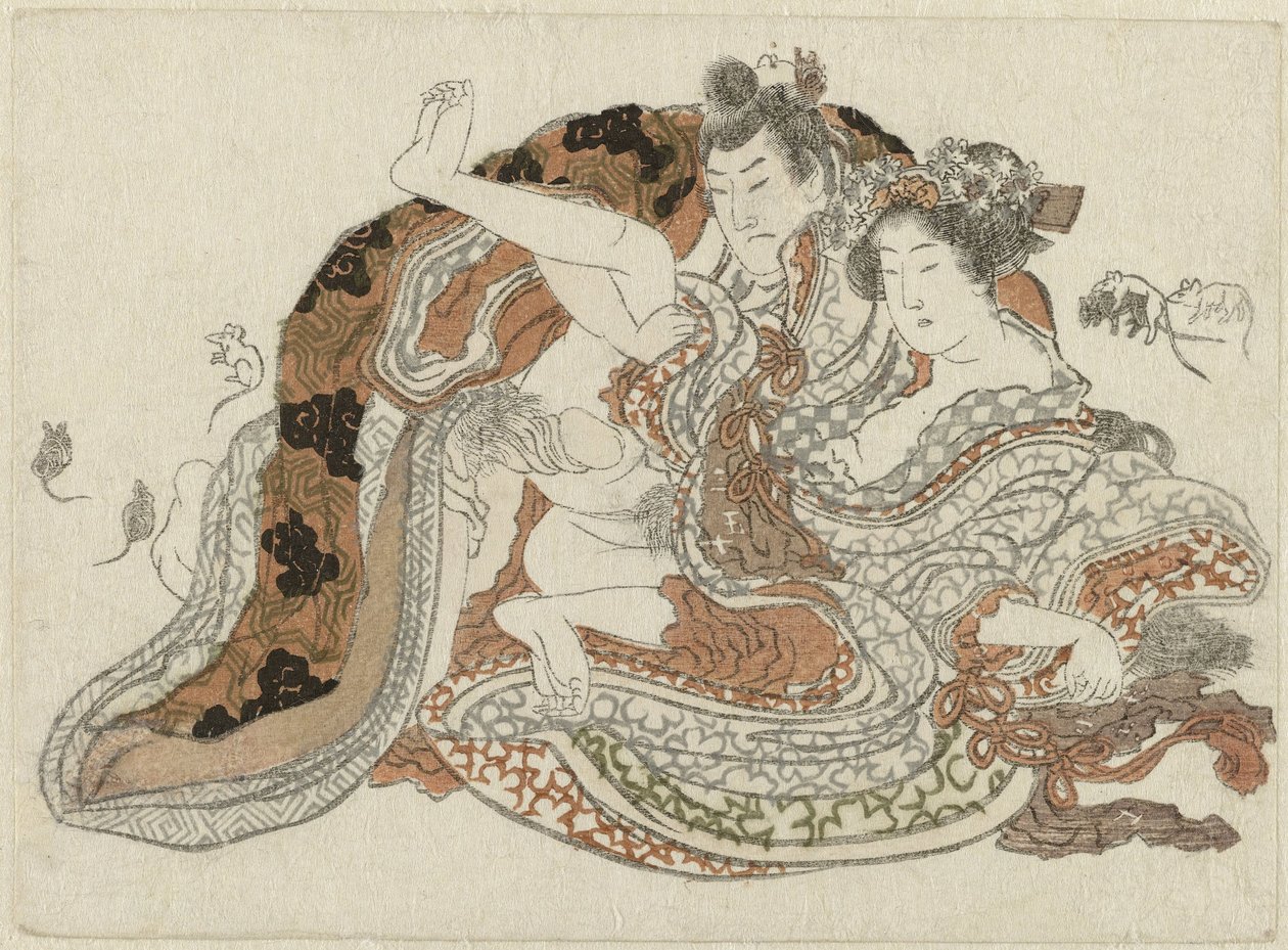 Kärlekspar och råttor av Katsushika Hokusai (possibly)