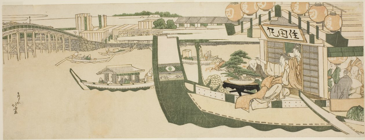 Båtfester på Sumidafloden av Katsushika Hokusai