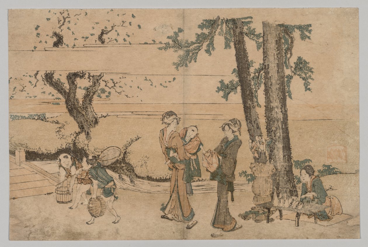 Grupp av figurer nära en bäck, 1760-1849. av Katsushika Hokusai