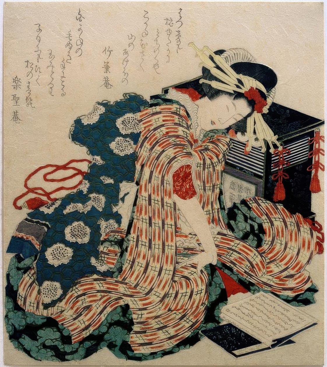 Ung kvinna som läser kuddboken av Katsushika Hokusai