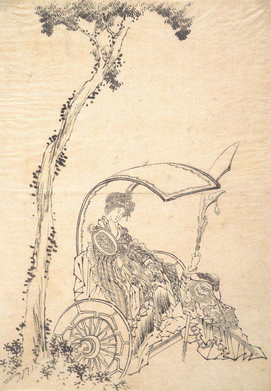 Dam i en vagn. av Katsushika Hokusai