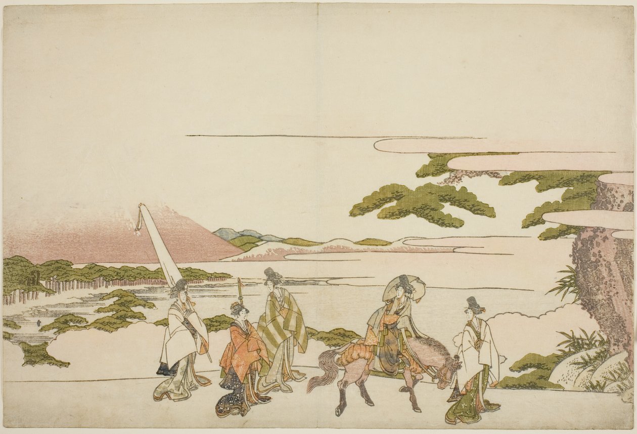 Parodi på Ariwara no Narihiras resa österut av Katsushika Hokusai