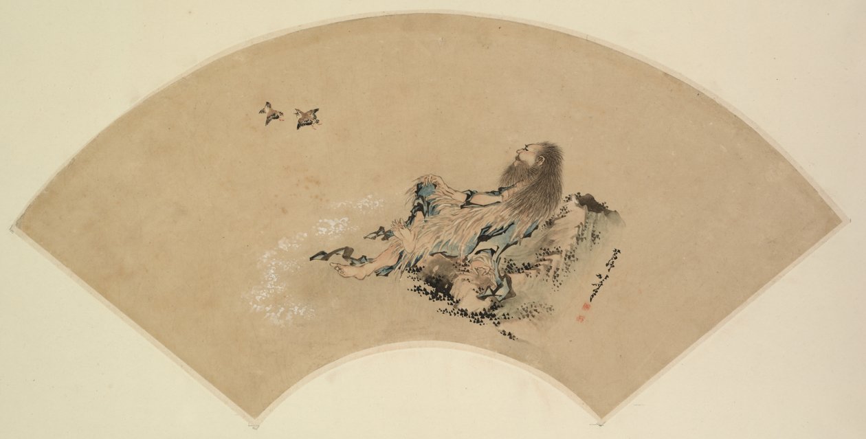 Risshi vid havet tittar på fåglar av Katsushika Hokusai