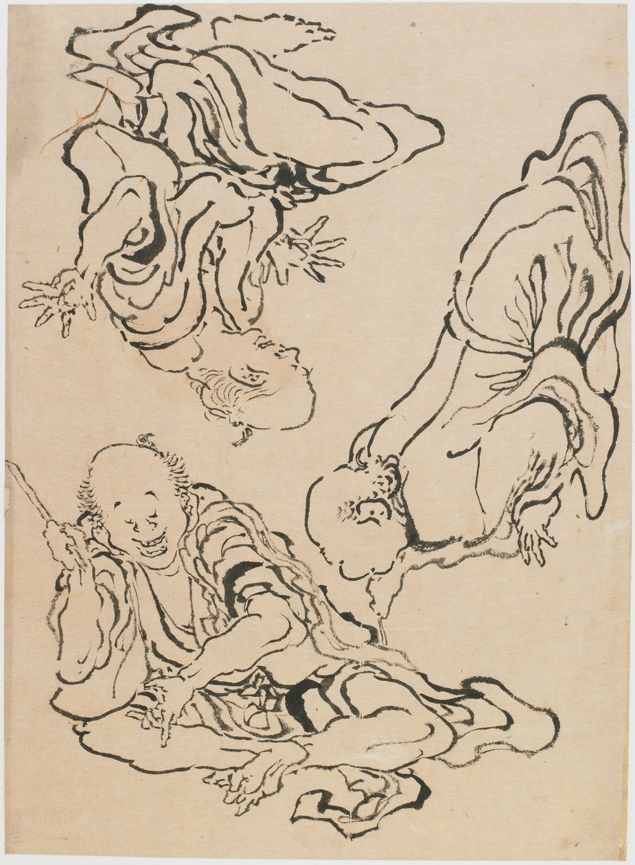 Tre män gestikulerande, sent 1700-tidigt 1800-tal. av Katsushika Hokusai