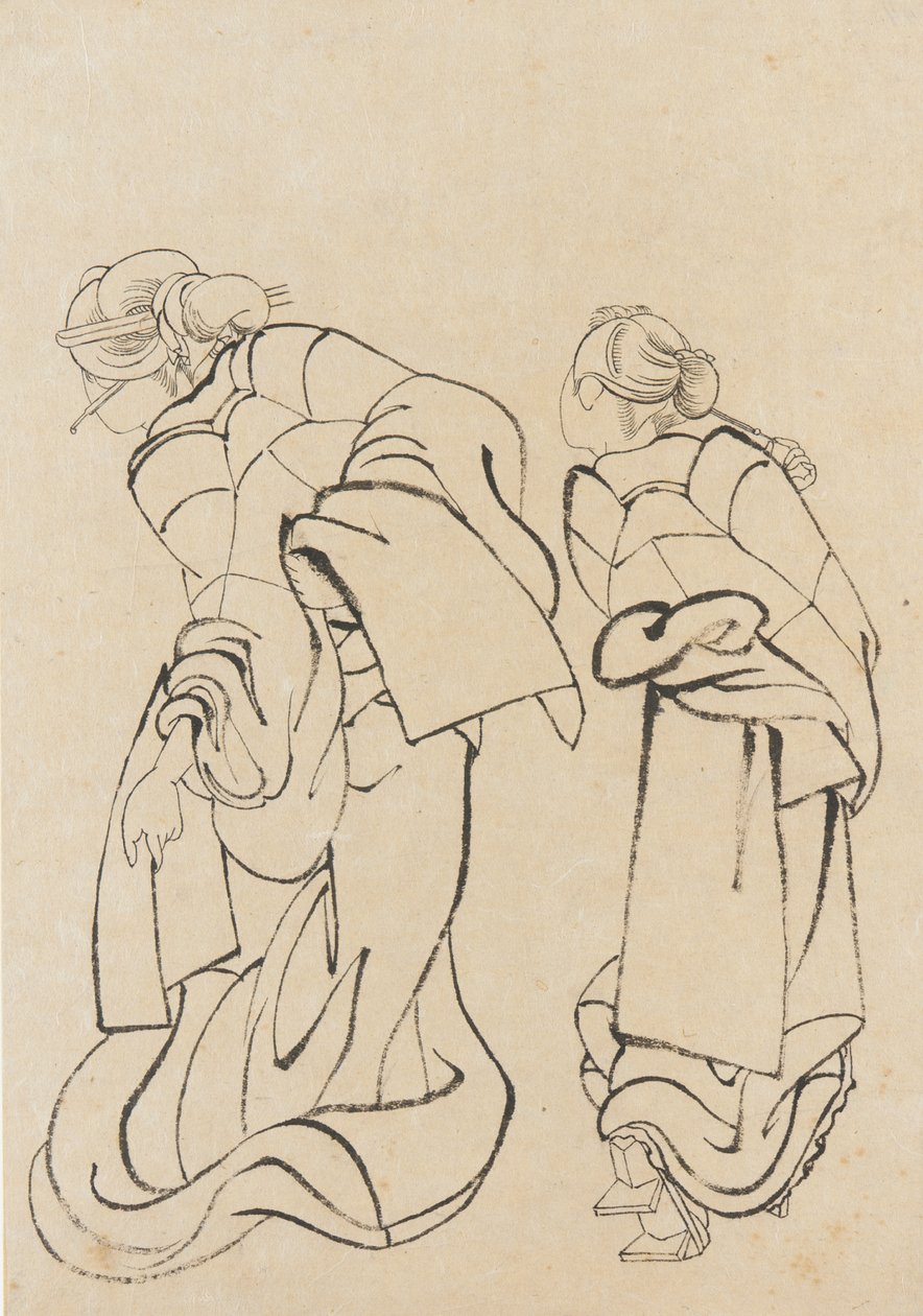 Två kvinnor, sent 1700-tidigt 1800-tal. av Katsushika Hokusai