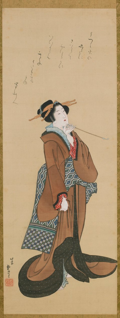 Kvinna som håller en tobakspipa, ca. 1814-1815. av Katsushika Hokusai