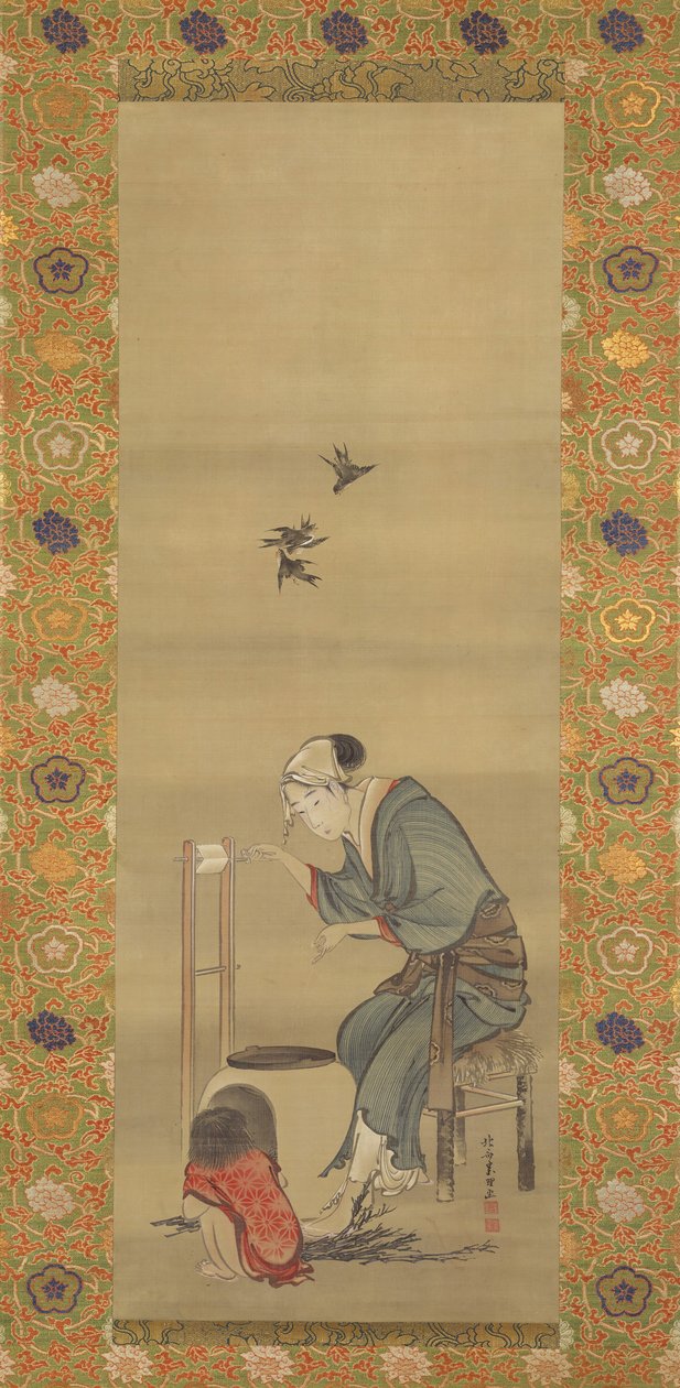 Kvinnan spinner siden, daterad 1790. av Katsushika Hokusai