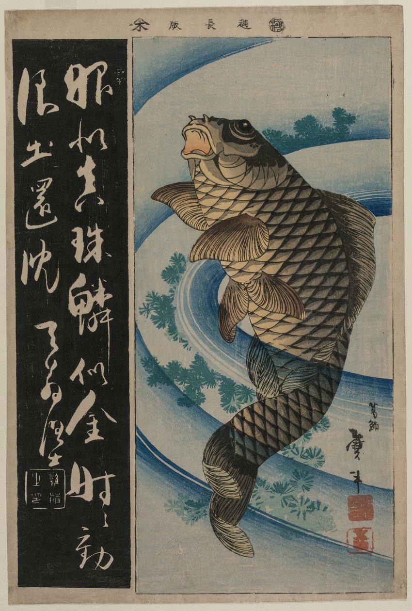 Karp och vattengräs av Katsushika Taito II