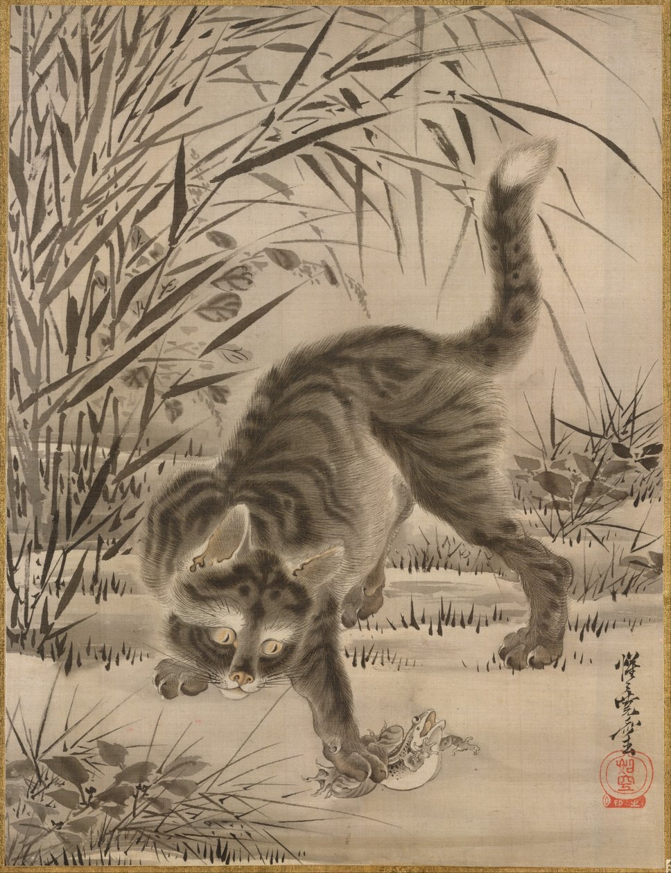 Cat Catching a Frog, ca. 1887. av Kawanabe Kyosai