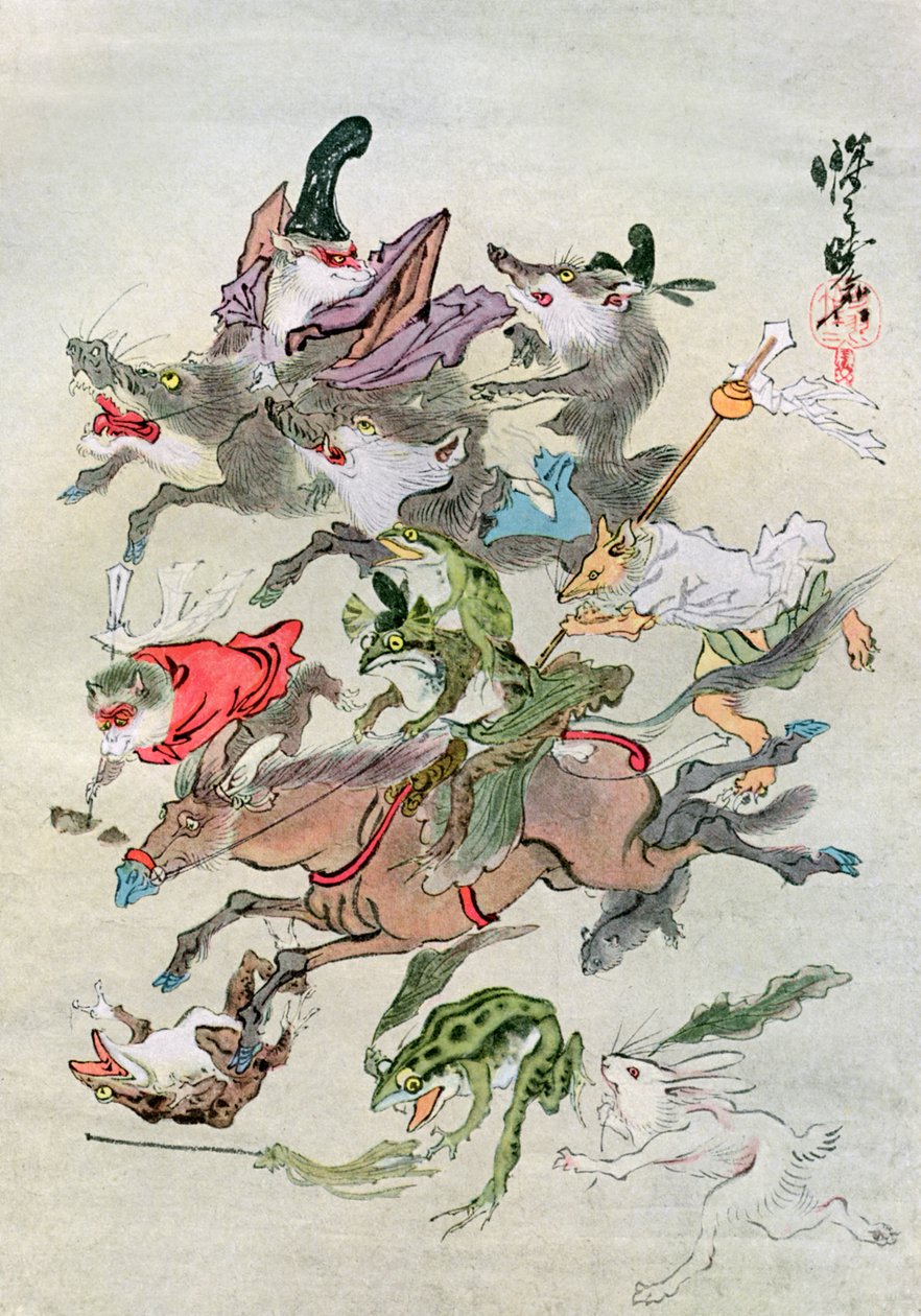 Jakt på djur, 1898. av Kawanabe Kyosai