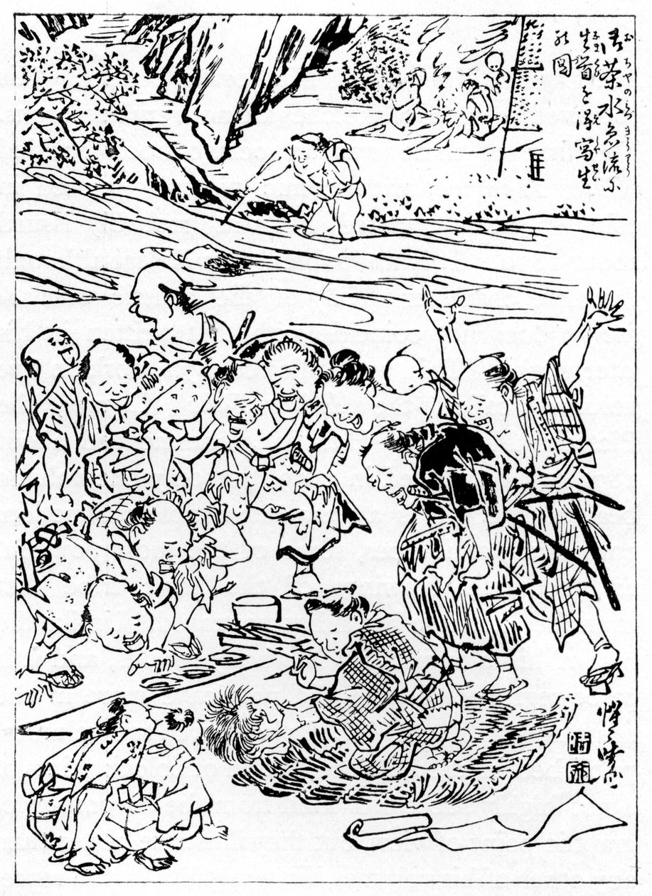 Ung Kyôsai skissar det avhuggna huvudet, 1898. av Kawanabe Kyosai
