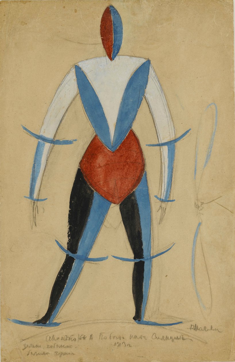 Aviator, kostymdesign för operan Seger över solen av Aleksei Kruchenykh, 1913 (bläck, gouache och penna på papper) av Kazimir Severinovich Malevich