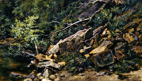 A Rocky Bank (olja på duk) av Keeley Halswelle