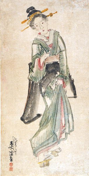 Geisha (bläck & färg på papper) av Keisai Eisen