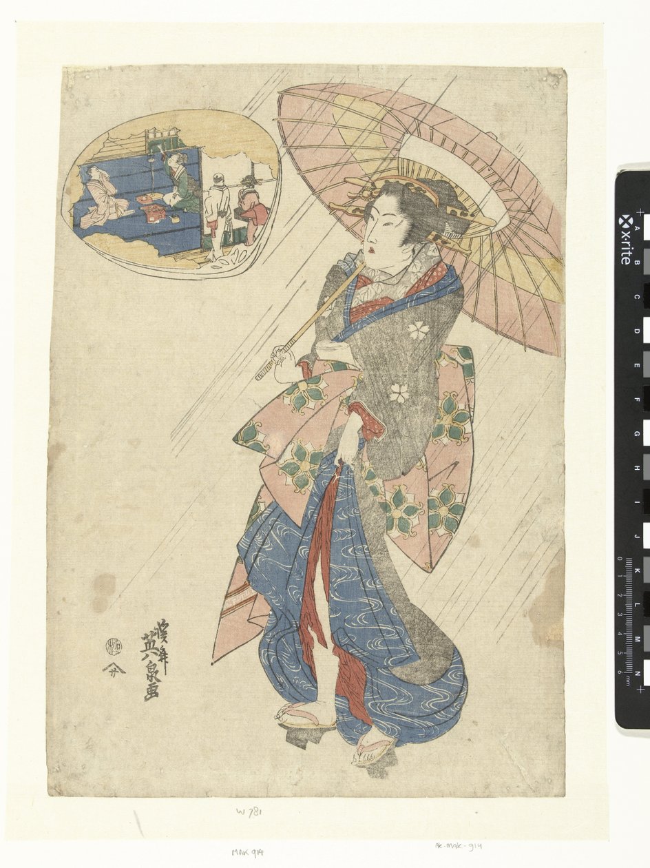 Courtesan in de regen av Keisai Eisen