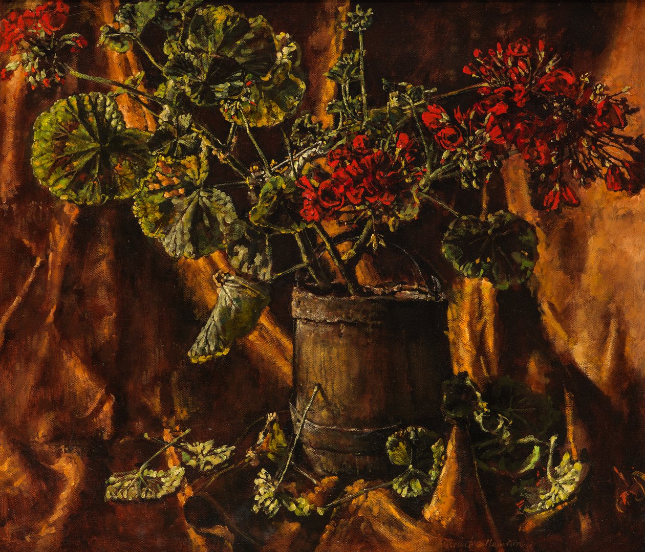 Stilleben med Begonia (olja på duk) av Kenneth Newton