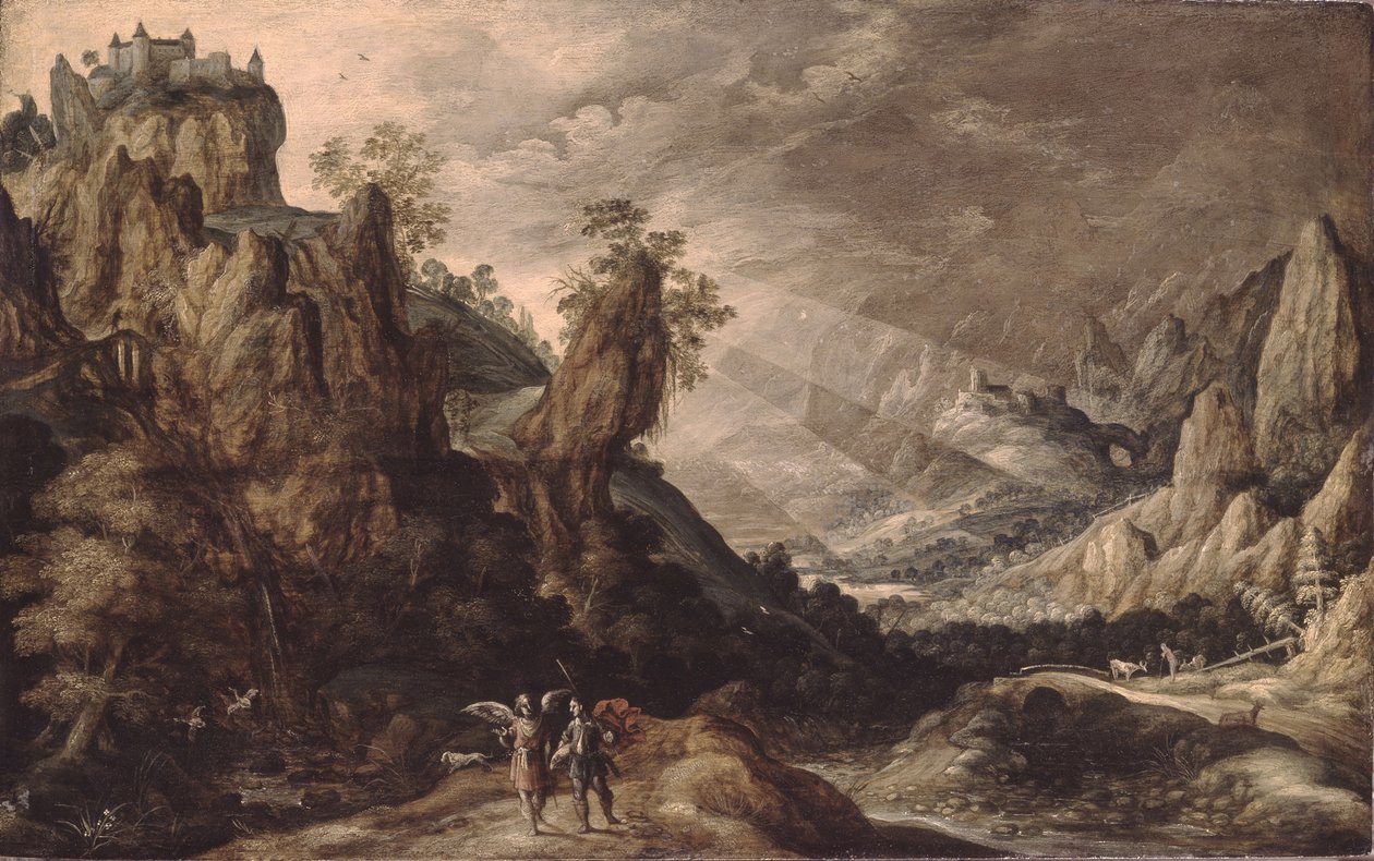 Landskap med Tobias och ängeln av Kerstiaen Keuninck de