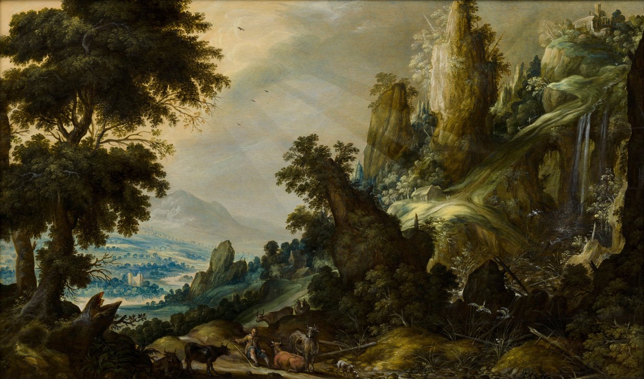 Bergslandskap med vattenfall, 1605-1609 av Kerstiaen Keuninck de
